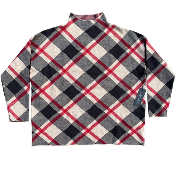 NWT Rachel Zoe Plaid Mock Neck Sweater Preppy Academia Holiday Gilmore Girls-1X - Picture 1 of 10